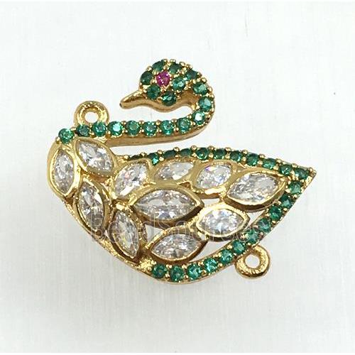 copper swan connector pave zircon, gold plated