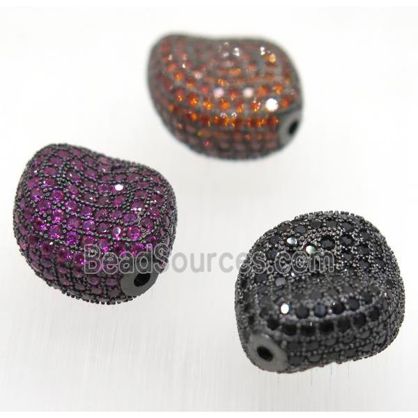 copper twist beads paved zircon, black plated, mix color