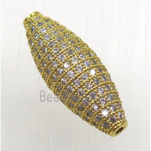 copper rice beads paved zircon, gold plated