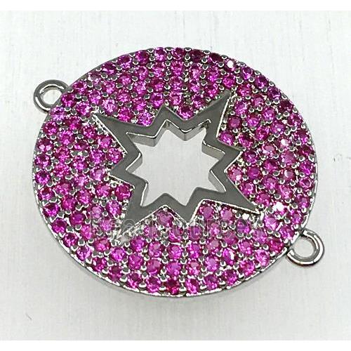 copper button NorthStar connector paved hotpink zircon, platinum plated