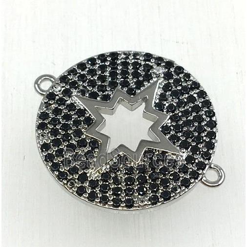 copper button NorthStar connector paved black zircon, platinum plated