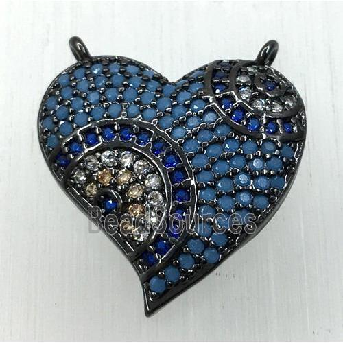 copper heart pendant paved zircon with 2loops, black plated