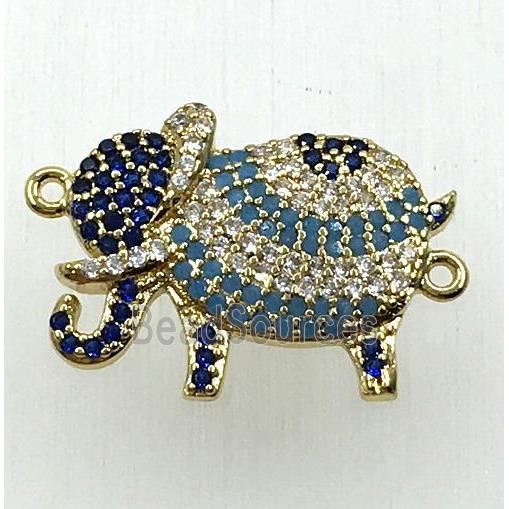 copper elephant connector paved zircon, gold plated