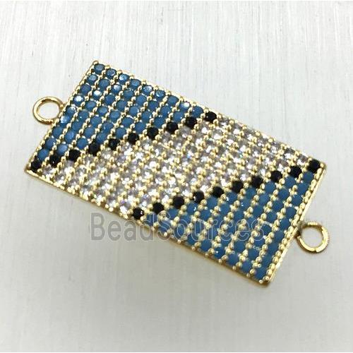 copper connector paved zircon, rectangle, gold plated