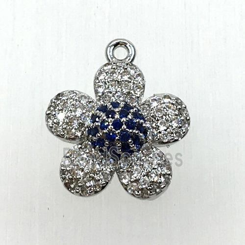 copper flower pendant paved zircon, platinum plated