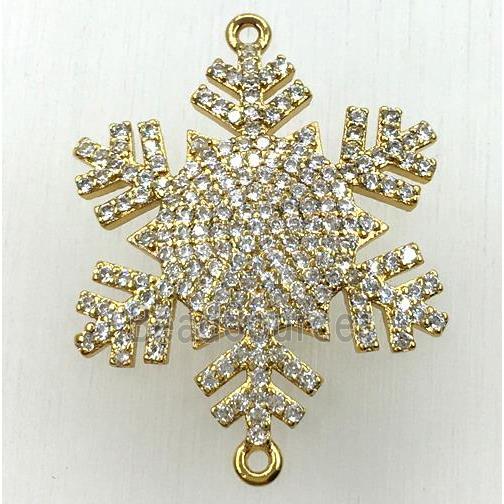 copper snowflake connector paved zircon, gold plated