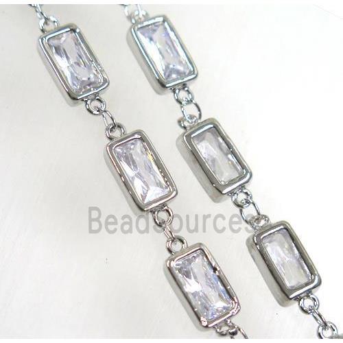 copper chain paved zircon, rectangle, platinum plated