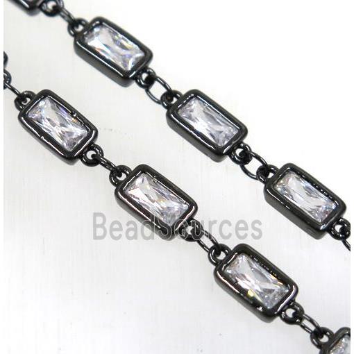 copper chain paved white zircon, rectangle, black plated