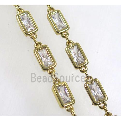 copper chain paved zircon, rectangle, gold plated