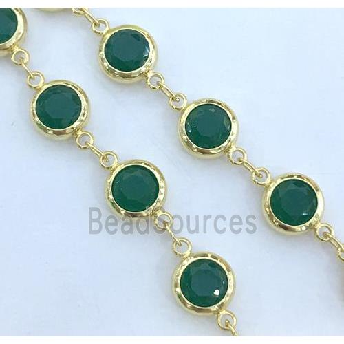 copper chain paved green zircon, gold plated