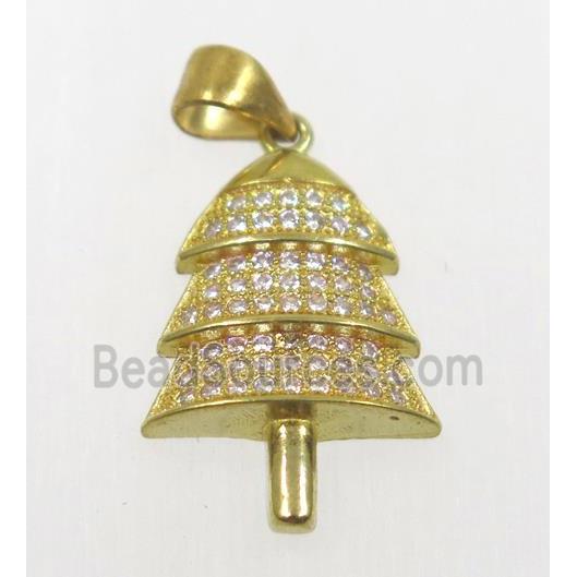 raw Brass Christmas tree pendant paved zircon