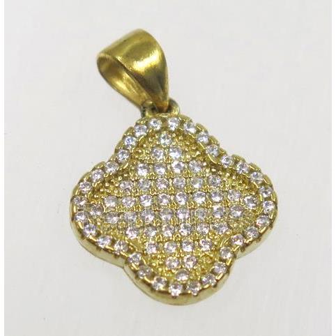 raw Brass Clover pendant paved zircon