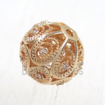 round copper beads pave zircon, rose gold