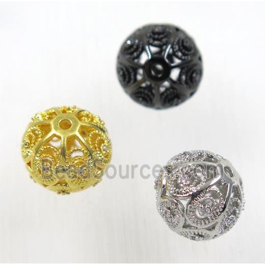 round copper beads pave zircon, mix color