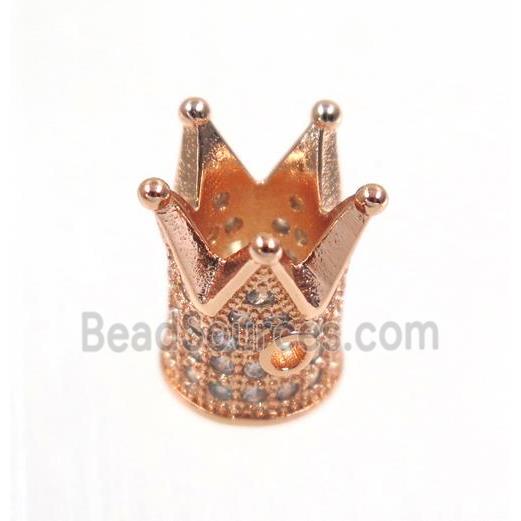 copper crown beads paved zircon, rose gold