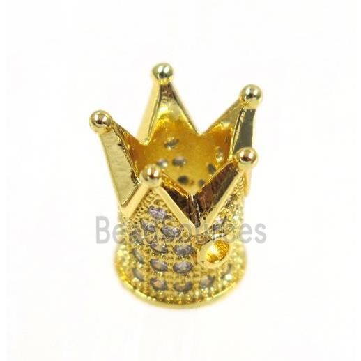 copper crown beads paved zircon, gold plated