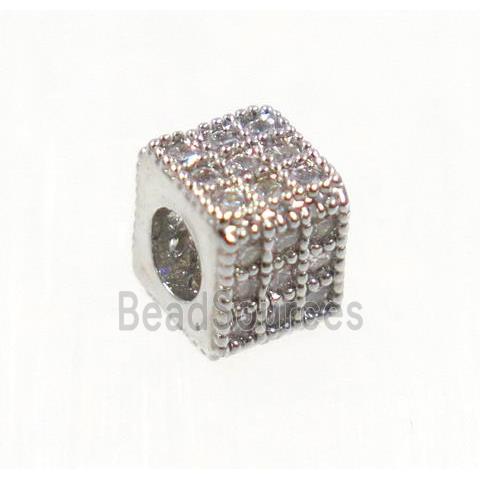 copper cube beads paved zircon, platinum plated