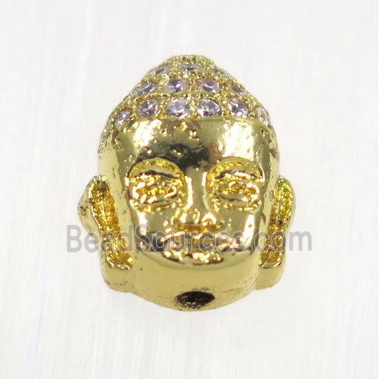 copper buddha beads paved zircon, gold plated