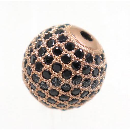 round copper beads paved black zircon, rose gold