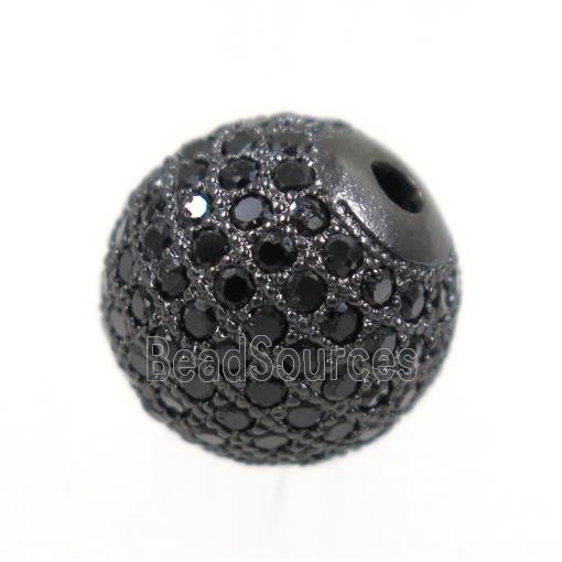 round copper beads paved black zircon, black plated