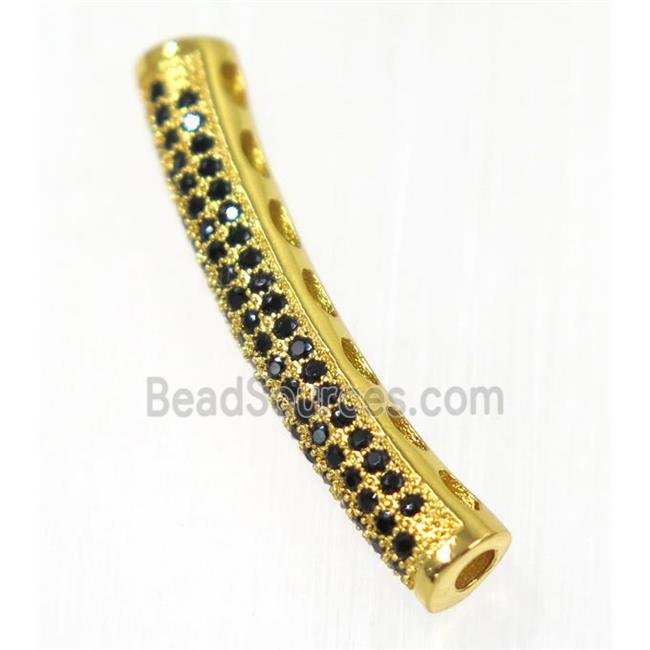 copper tube beads paved zircon, gold plated