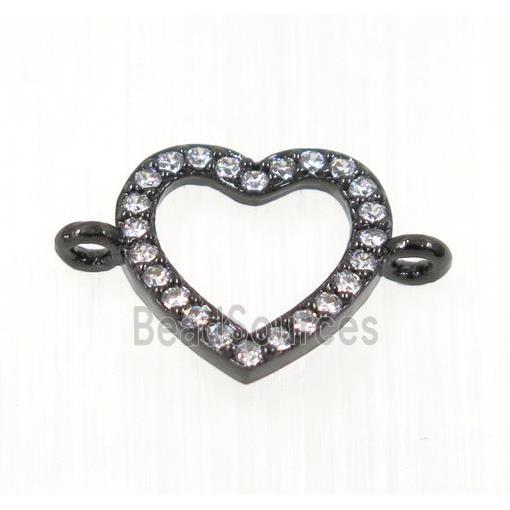 copper Heart connector paved zircon, black plated