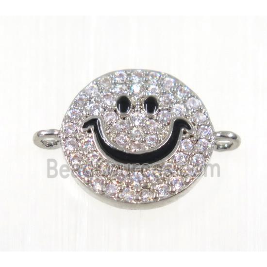 copper emoji face connector paved zircon, platinum plated