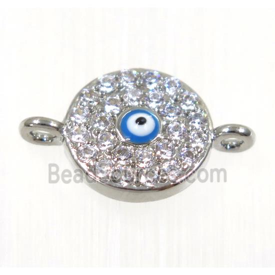 copper evil eye connector paved zircon, platinum plated