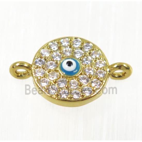 copper evil eye connector paved zircon, gold plated