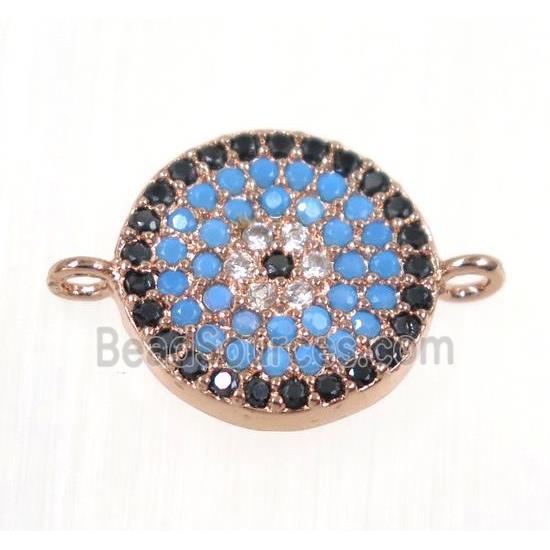 copper Circle connector paved zircon, rose gold, turq