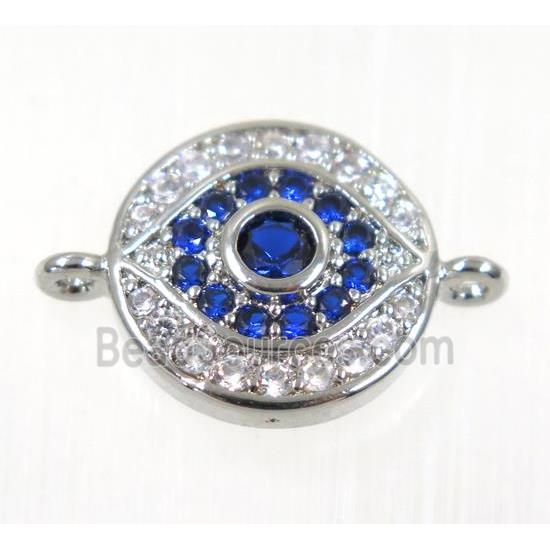 copper evil eye connector paved zircon, platinum plated