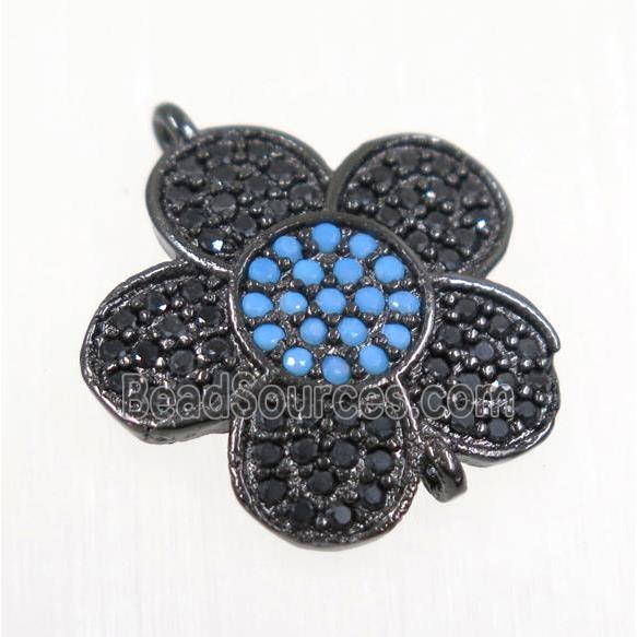 copper flower connector paved zircon, black plated