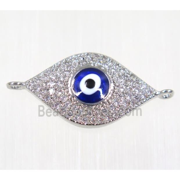 copper Evil eye connector paved zircon, platinum plated