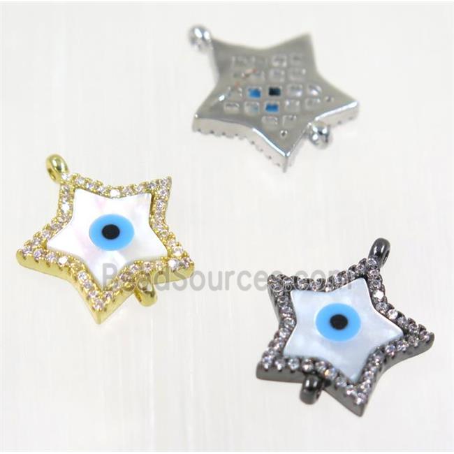 copper Star connector paved zircon with evil eye, mix color