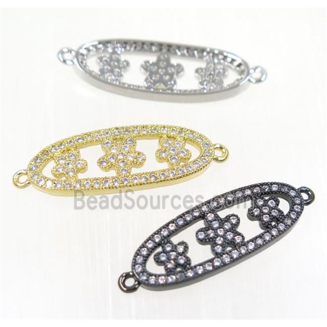 copper oval connector paved zircon with flower, mix color