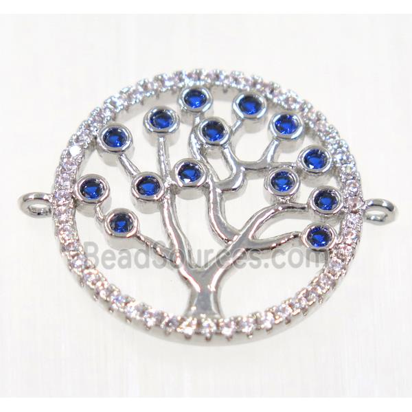 copper Tree Of Life connector paved zircon, platinum plated