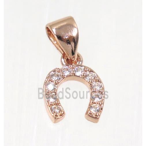 copper Wishbone pendant paved zircon, rose gold