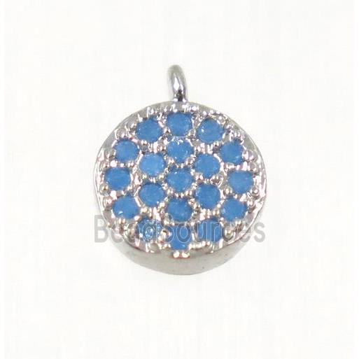 copper Circle pendant paved zircon, platinum plated