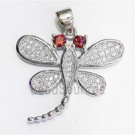 zircon, copper pendant, dragonfly, platinum plated