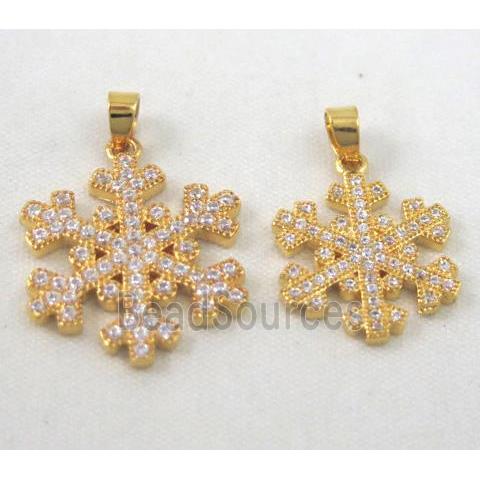 zircon, snowflake, copper pendant, gold plated