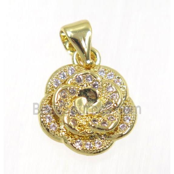 copper flower pendant paved zircon, gold plated