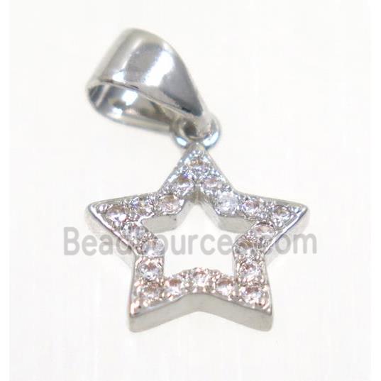 copper Star pendant paved zircon, platinum plated