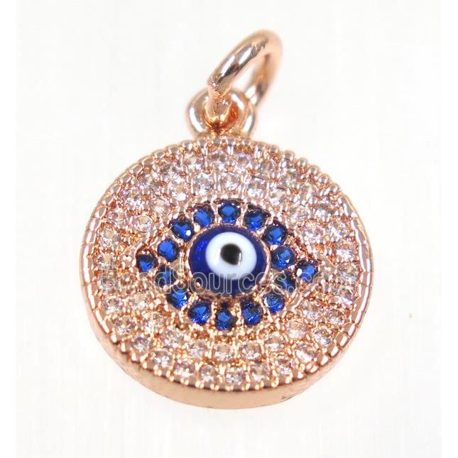 copper Evil eye pendant paved zircon, rose gold