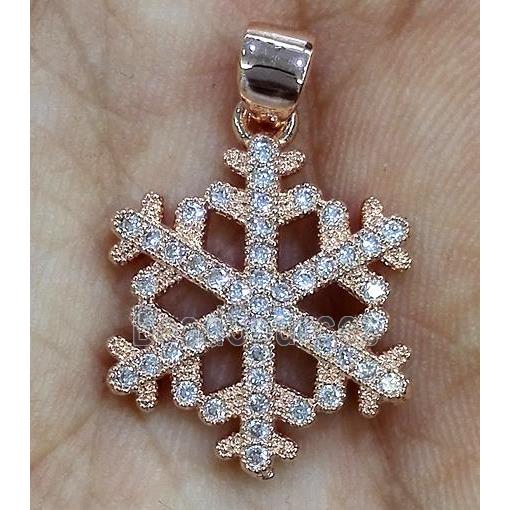 zircon, snowflake, copper pendant, red copper plated