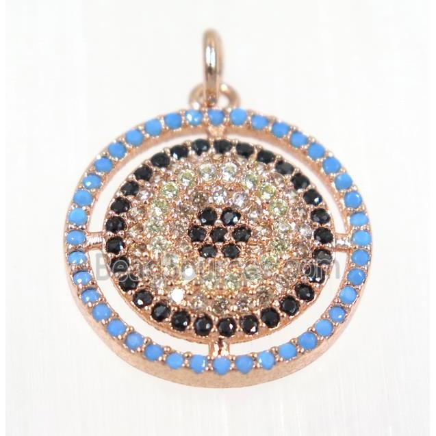 copper Circle pendant paved zircon, rose gold