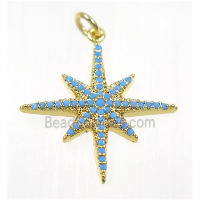 copper NorthStar pendant paved zircon, gold plated, turq