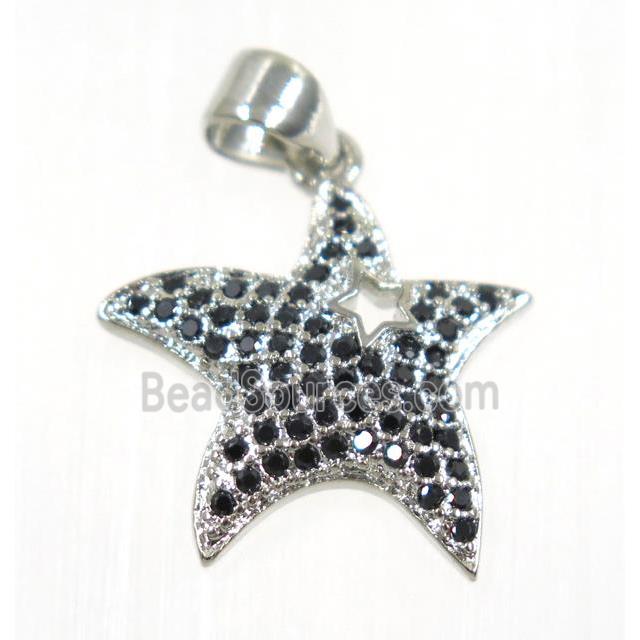 copper Star pendant paved zircon, platinum plated