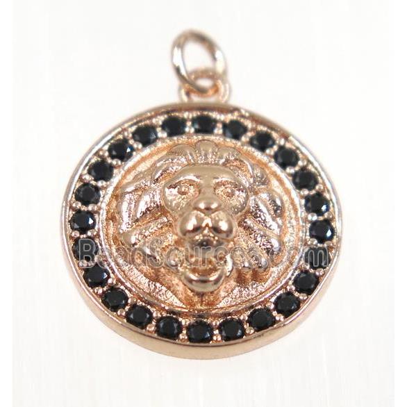 copper lionHead pendant paved zircon, rose gold