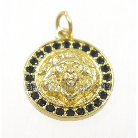 copper lionHead pendant paved zircon, gold plated