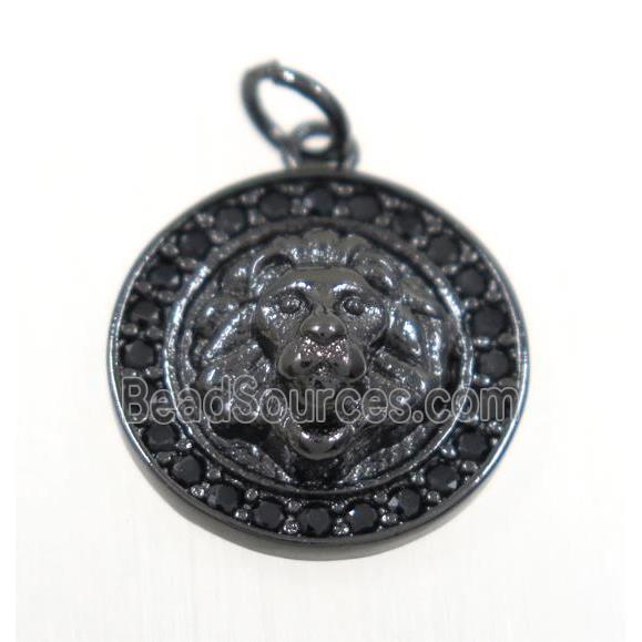 copper lionHead pendant paved zircon, black plated